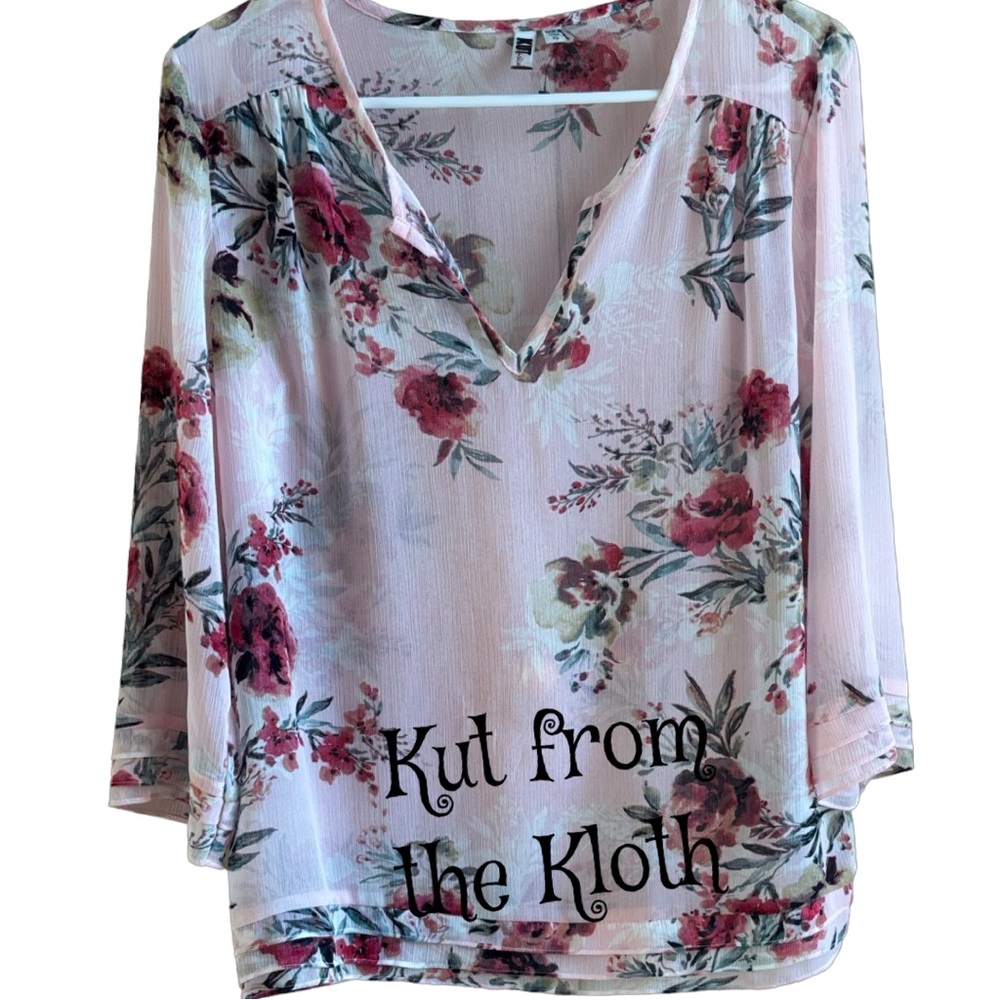 Kut from the Kloth Pink Floral Sheer Blouse NWOT